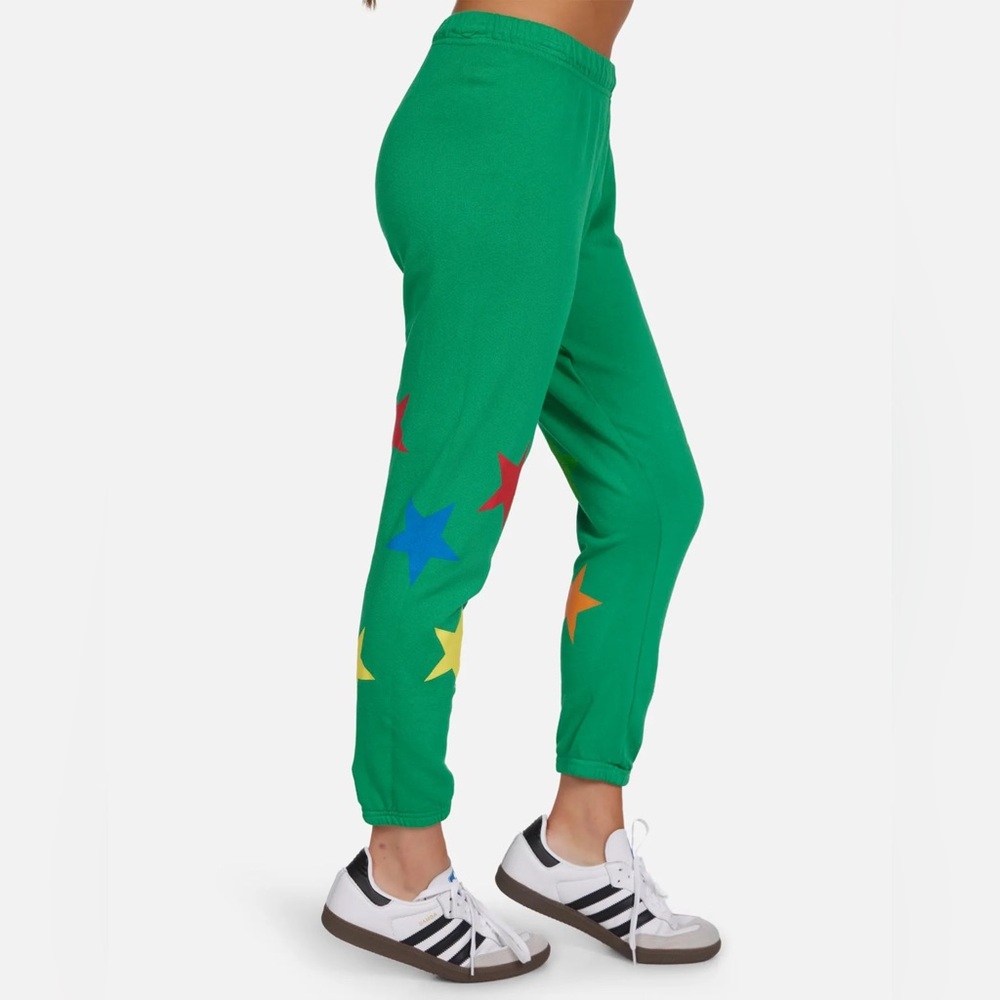 Michael Lauren Nate Cropped Sweatpants in Green Apple Star Print Size Small - Picture 5 of 5
